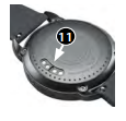 This image references the backside of an iON Elite GPS watch showing the rear case and wristband. A numbered arrow labeled 11 points to the metal charging pins located on the back of the watch.