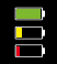 This image references the battery level indicator on the face of the Bushnell iON Elite watch showing three battery stages: a green icon indicating full charge, a yellow icon indicating medium or half charge, and a red icon indicating low battery life.
