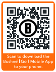 This image references a QR code with the Bushnell Golf logo in the center and orange text below that reads, “Scan to download the Bushnell Golf Mobile App to your phone.”